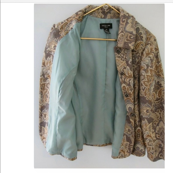 Focus 2000 Size16W Jacquard fabric Jacket w/ rhinestone buttons NWOT - Picture 3 of 10
